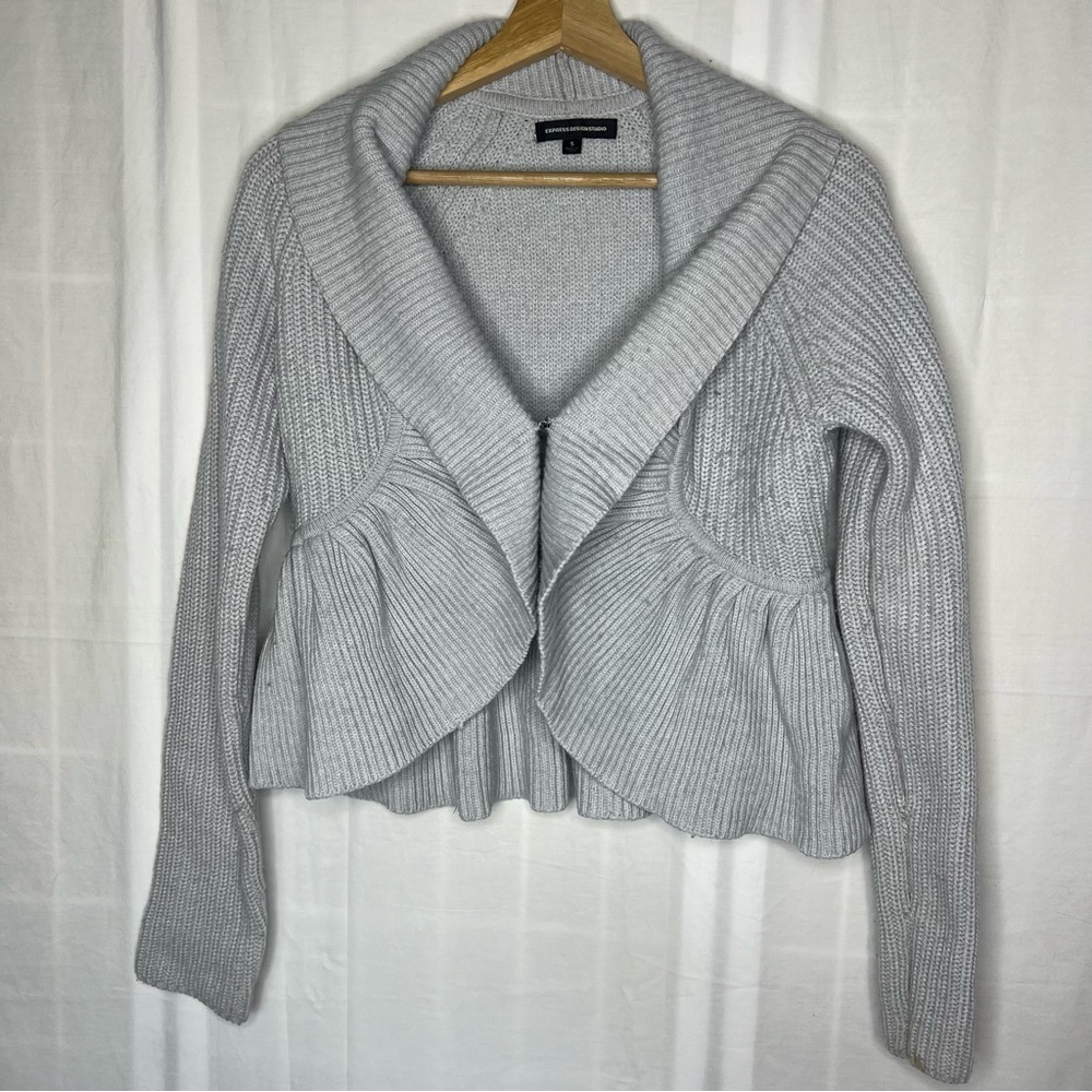 Express wool blend cropped cardigan sweater gray small